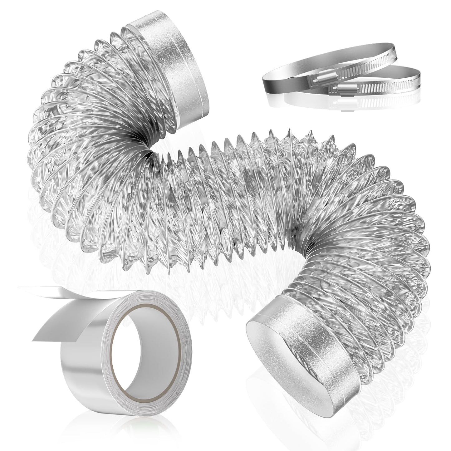 HOOMESUN Dryer Vent Hose 4 Inch 3FT Heavy Duty Flexible Exhaust Duct Hose, Thick(6-ply) Aluminum Foil Insulated Ducting for Tight Space, HVAC Ducting Kit with 2 Clamps and 1 Tape