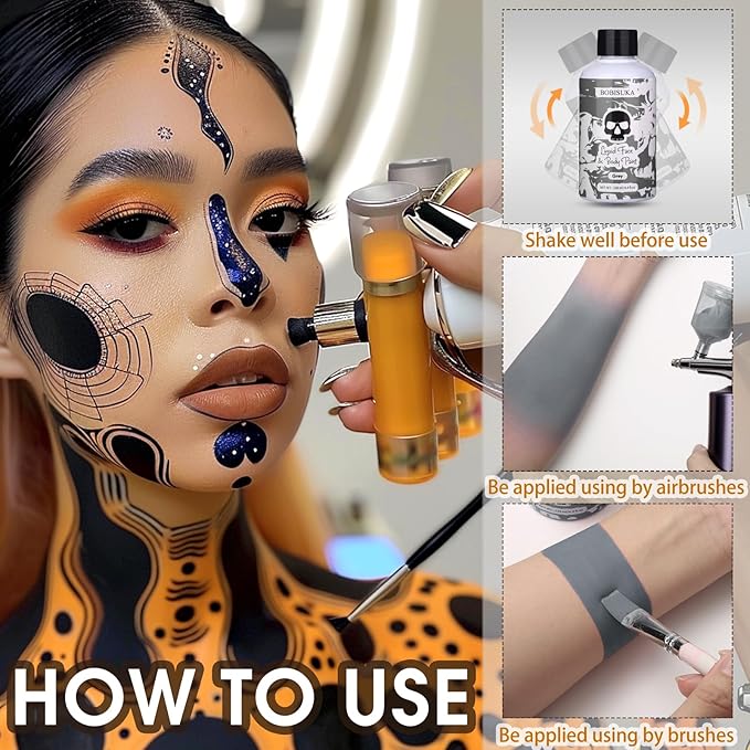 BOBISUKA Grey Face Body Paint Liquid Texture Washable Non Toxic Facepaint Fast Drying Foundation Makeup for Halloween Corpse Bride Zoombie Cosplay SFX Costume Party Large Capacity(130ml)