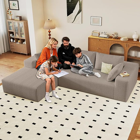 96" Cloud Sectional Couch with L-Shape Chaise, Modern Corduroy Boneless Couch for Living Room,Memory Foam Sofa with Deep Seat,No Assembly Required (Camel,Left-Facing Chaise)