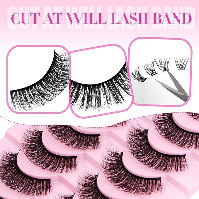 FADLASH False Eyelashes Kit 10 Pairs Mink Lashes Wispy with Tweezer Fake Eyelashes Natural Look Handmade Eyelashes Fake Lashes Strips (LDM-65 Kit)