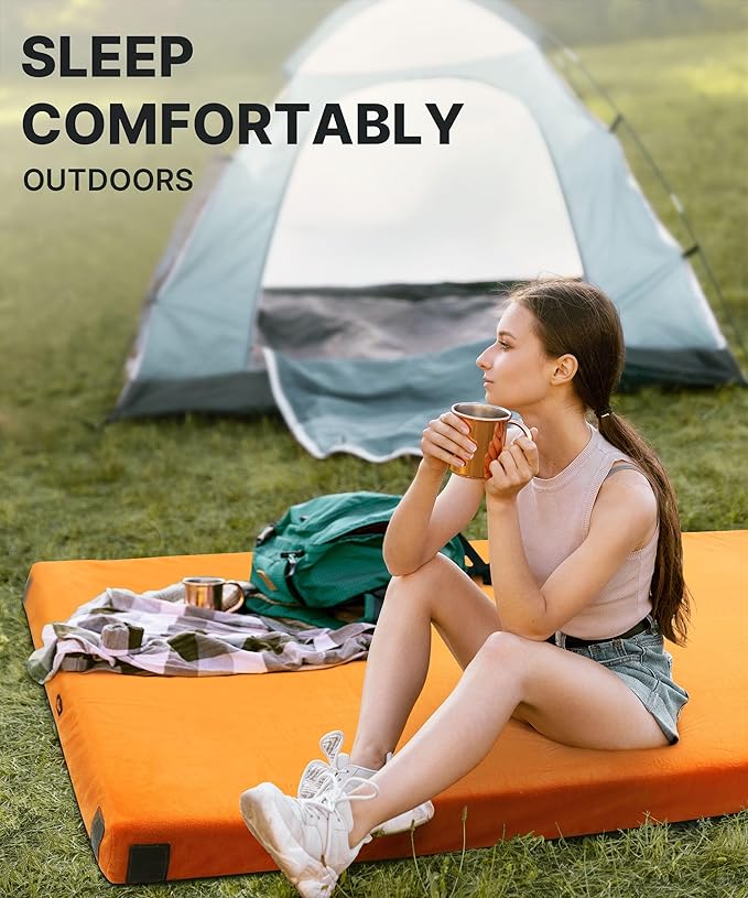 GAIALOOP 4 INCH Extra Thick Memory Foam Camping Mattress, 30D Foam Camp Pad for Car Tent Cot, Roll Up Mattress for Guests Sleepovers RV Truck Camper
