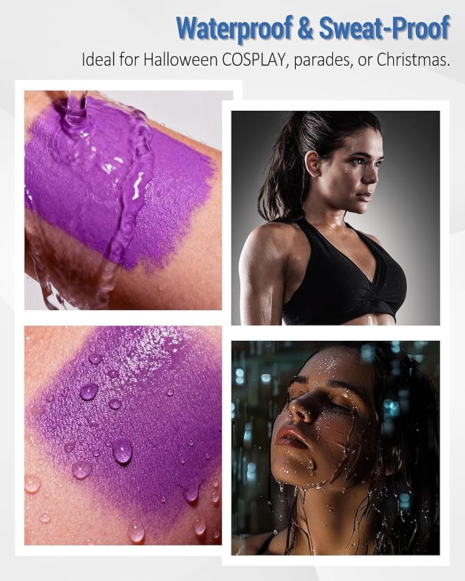 Purple Face Body Paint Stick, Waterproof Highly Pigmented Full Purple Body Paint for Adults, Eye Black Stick for Baseball Football Sports, Face Painting for SFX Cosplay Halloween Makeup-07