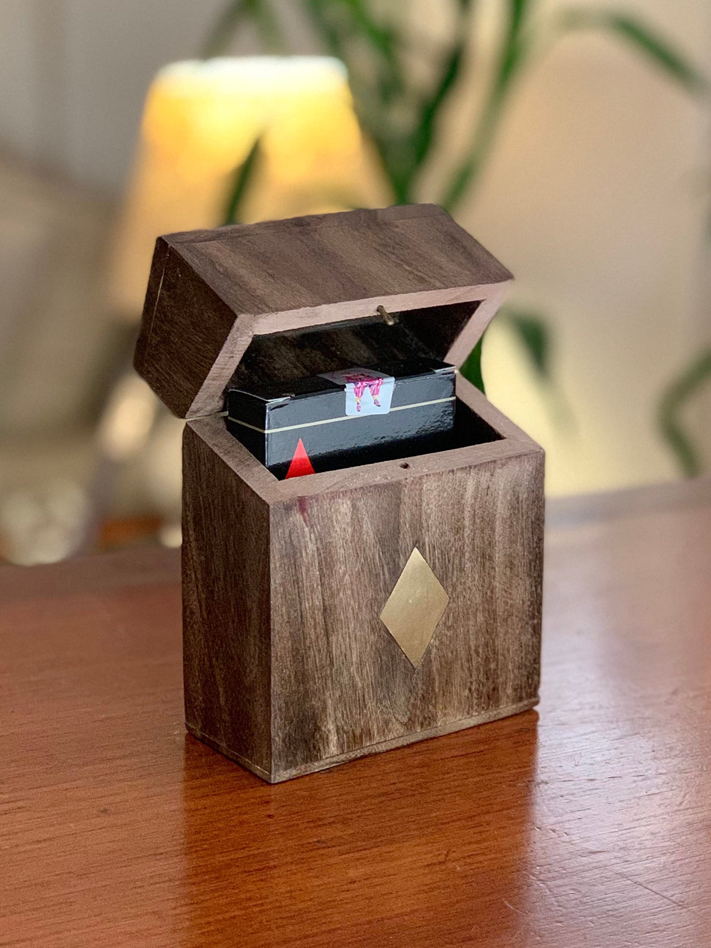 Birthday Gift Ideas Handcrafted Classic Wooden Playing Card Holder Deck Box Storage Case Organizer With Premium Quality 'Ace' Playing Cards Anniversary Housewarming Gift Ideas For Men & Women