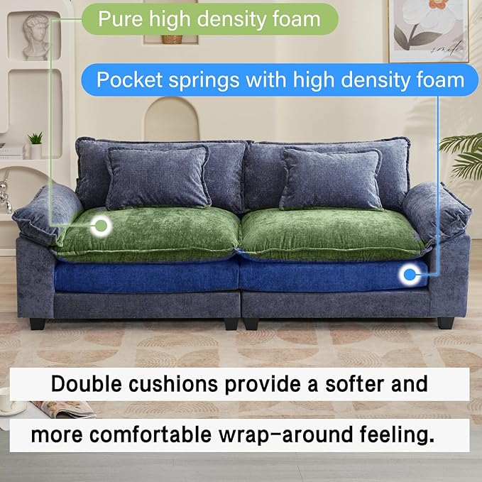 Oprisen 86" Modular Sectional Sofa, Comfy Cloud Couch Sectional Sofa, Chenille Sofa Sleeper Deep Seat Sofa with Throw Pillows for Living Room (Blue, 86"- Loveseat)
