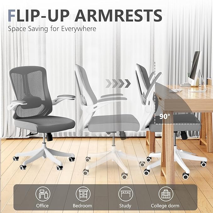 Office Chair, Ergonomic Comfort Home Desk Chair, Mid Back Gaming Chair with Wheels, Adjustable Height, Lumbar Support, Flip-up Armrest with 350LBS Capacity