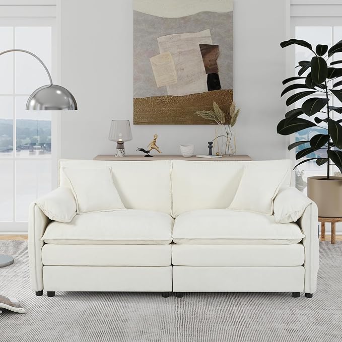 RENDGO 76" Modular Sectional Sofa, Chenille Cloud Couch for Living Room & Apartment, Deep Seat Comfort, Flexible Loveseat Combination Sofa for Home & Office,Beige