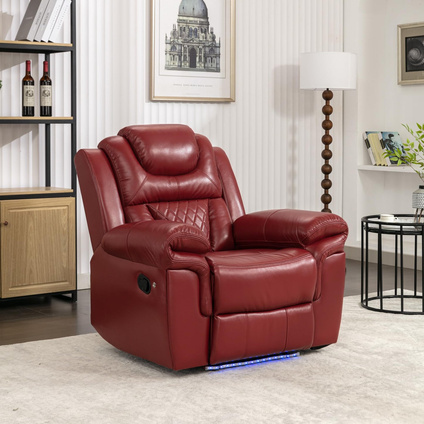 ERYE Manual Recliner Chair with LED Light Strip for Living Room, Bedroom, Manual Reclining Home Theater Seating Armchair, Faux Leather Tufted