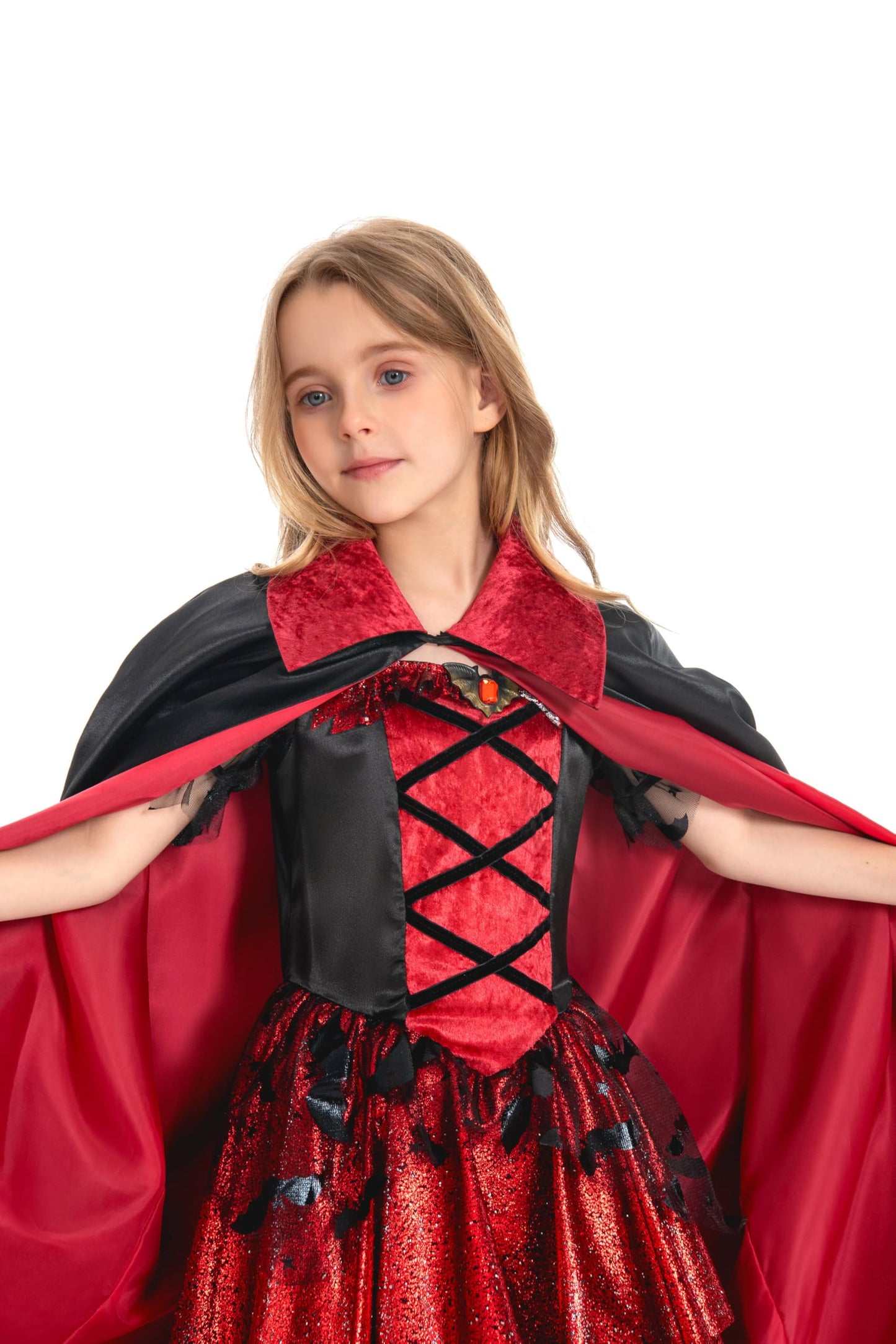 ellzant Kids Vampire Costume for Girls 8-10, Girls Halloween Costumes Dress Vampire Cape Skirt Cloak Vest Outfit