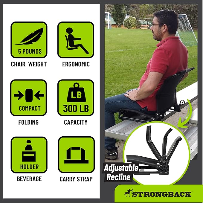 STRONGBACK Lumbar Support Stadium Seat for Bleachers – Ergonomic Chair with Back Support for Adults & All-Day Comfort