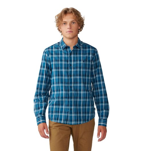 Mountain Hardwear Men's Big Cottonwood Long Sleeve Shirt, Dark Caspian Trailhead Plaid, X-Large