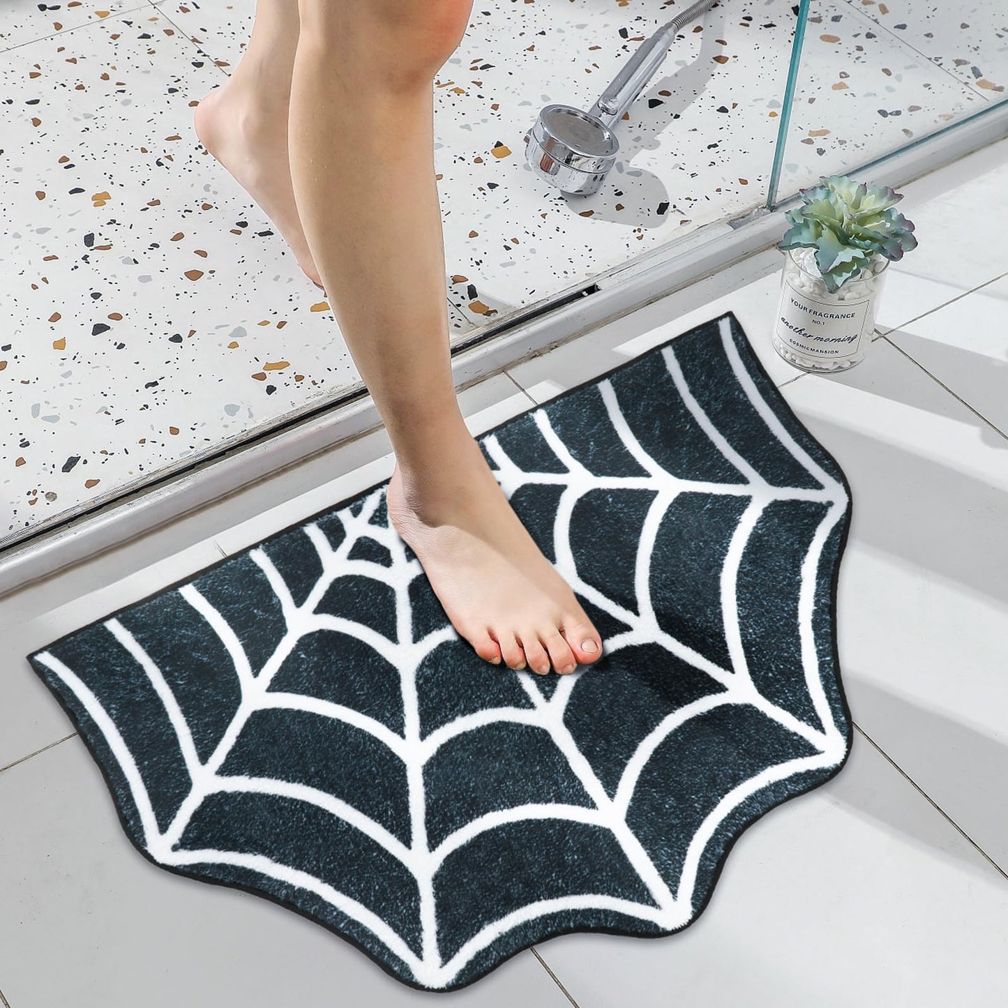 kaiolbly Halloween Spider Web Bath Mat 18 x 28 Inch Black Halloween Bathroom Rug Halloween Bath Mat Shower Rug Non Slip for Home Kitchen Bathmat Doormat Decor