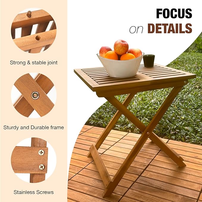 GREEN ALLUVIUM Folding Wooden Side Table – Premium Portable Foldable Table for Outdoor & Indoor Use, Patio, Camping & Small Spaces – Perfect with Adirondack Chairs – Golden Teak Finish
