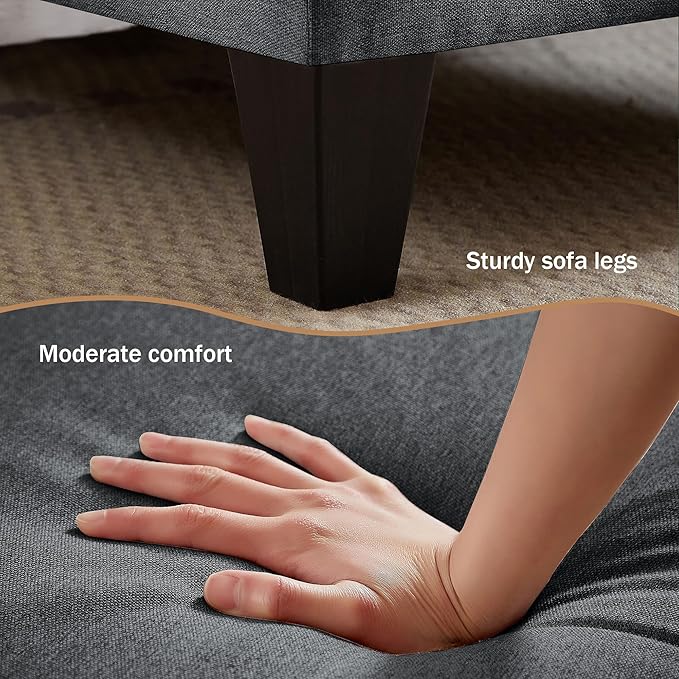 Chireca 111" Sectional Couch for Living Room, Modern Polyester Fibre U Shaped Sofa Couches with Double Chaise, Upholstered 4 Seater Sofa for Living Room, Apartment, Office, Dark Grey