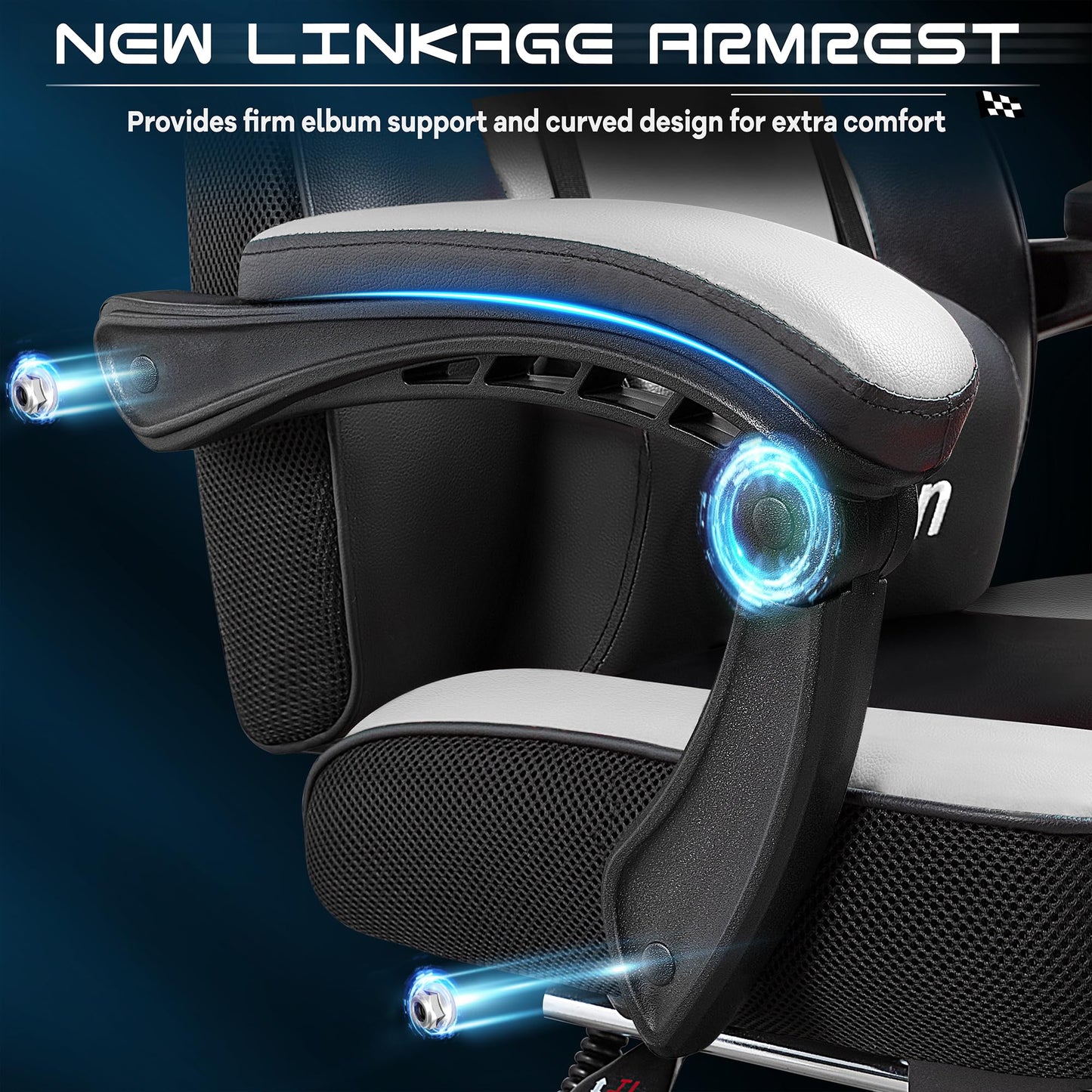 Meilocar Gaming Chair for Adult, Video Game Chair Computer Chairs with Footrest Big and Tall Gaming Chair with Massage Lumbar Support Height Adjustable and 360° Swivel Seat White