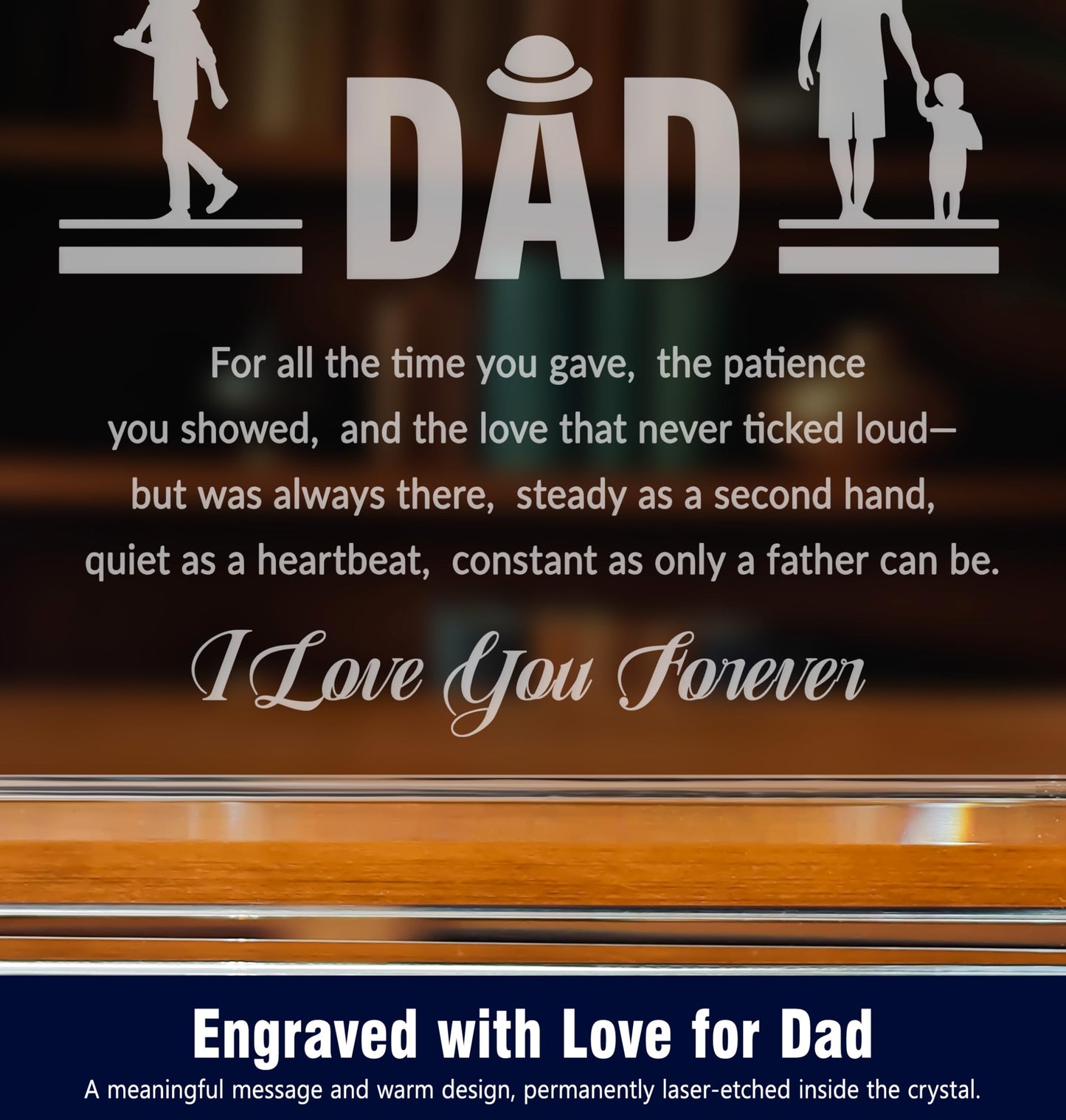 Sttokilly Dad K9 Crystal Clock Gifts from Daughter or Son,Elegant Desk Clock with Base for Father‘s Day,Birthday Gift Idea for Dad Who Wants Nothing，Sentimental Keepsake Present for Father