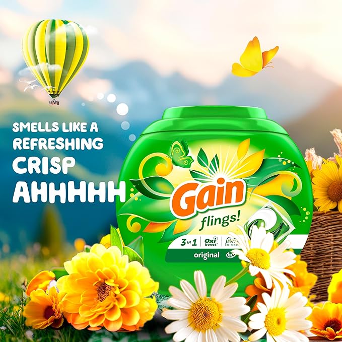 Gain Flings Laundry Detergent Pacs, 112 Count, Original Scent, 3 in 1 HE Detergent Pacs with Oxi Boost and Febreeze
