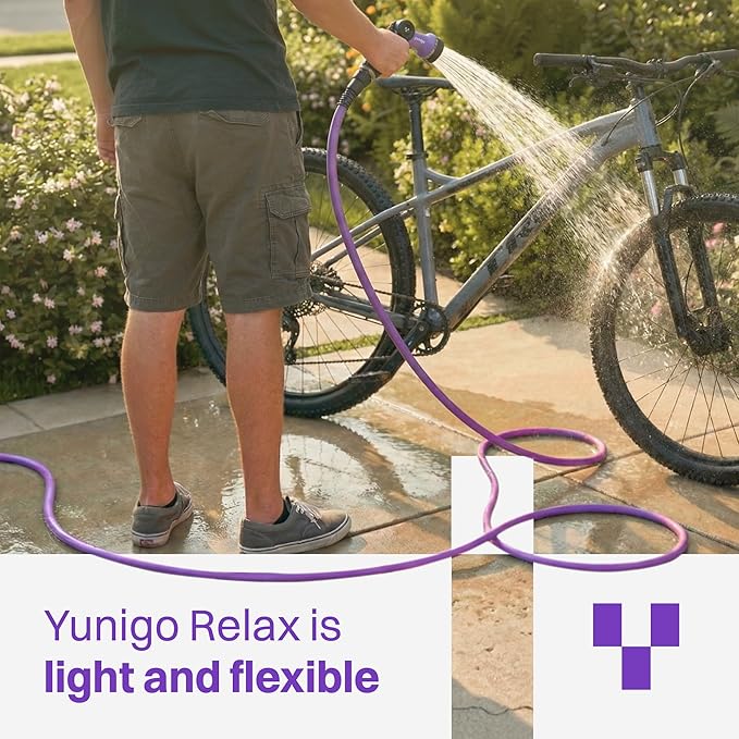 RELAX 100ft Expandable Purple Garden Hose – Lightweight No-Kink Design with Durable Aluminum Fittings, Spray Nozzle & Hose Mender for Home & Garden Watering