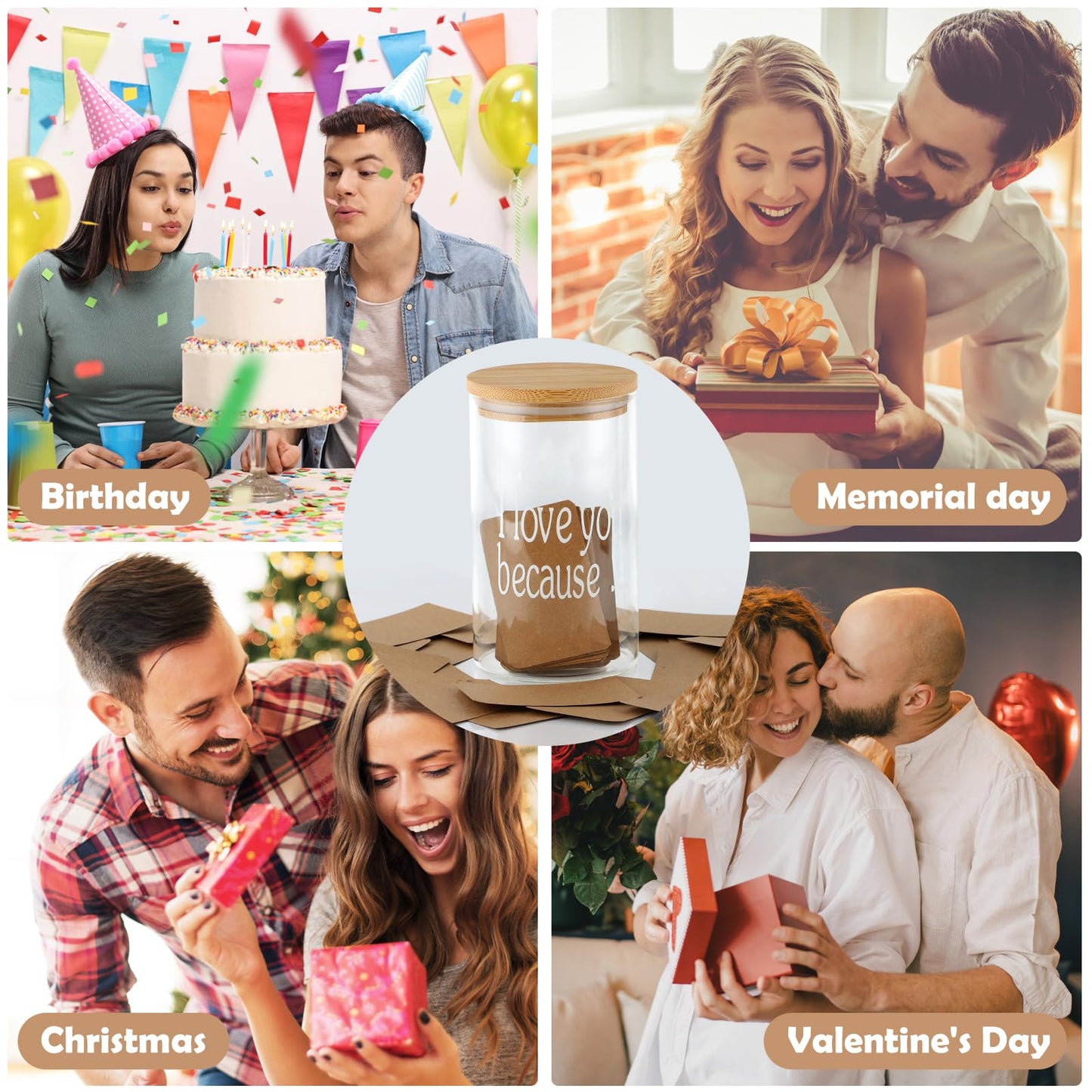 Love Notes Jar Love You Because Jar with 100 Note cards and 1 Pen, Christmas Anniversary Birthday Gifts for Boyfriend Girlfriend Wife Husband, Newlywed Gifts for the Couple