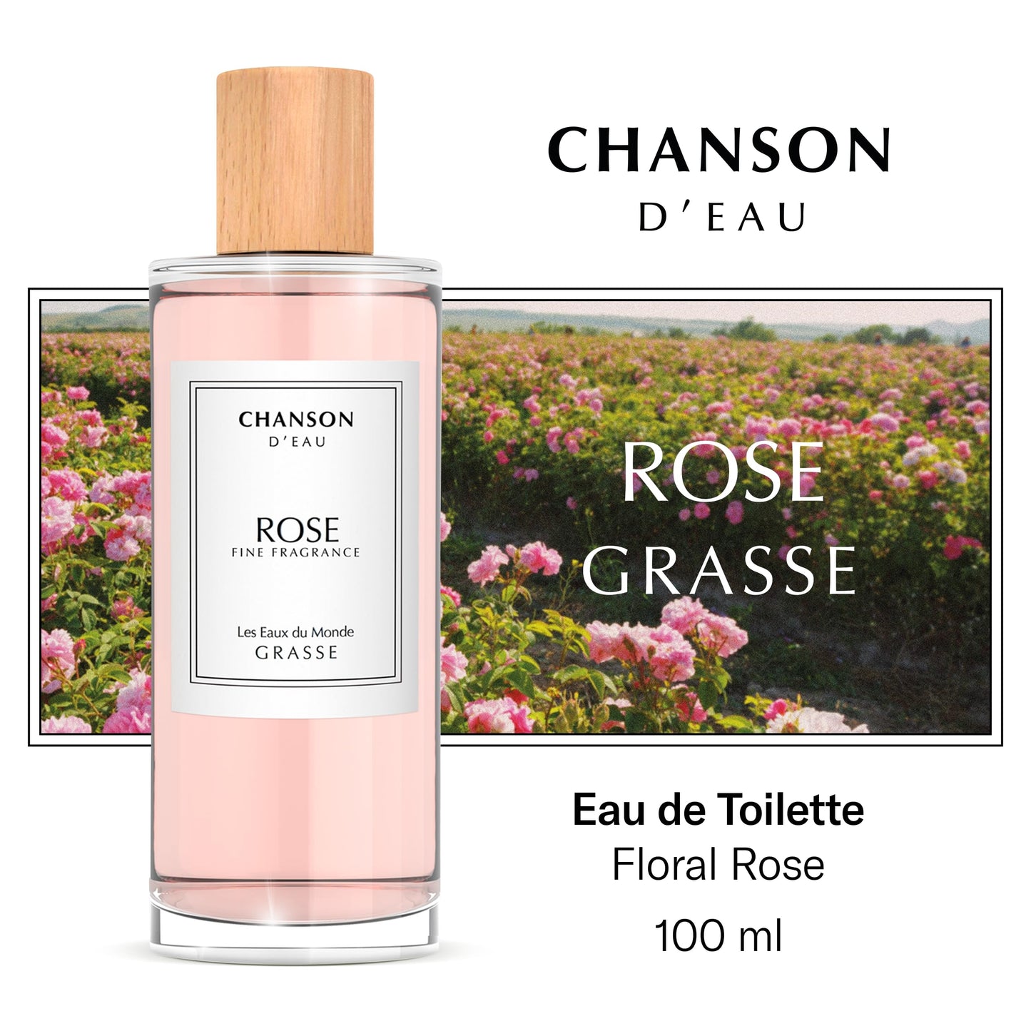 Chanson Rose Eau de Toilette 3.4 fl oz (Pack of 1), Notes of Lychee, Rose, and Oak Moss, Women's Fragrance, Long Lasting, Everyday Fragrance, Travel Size