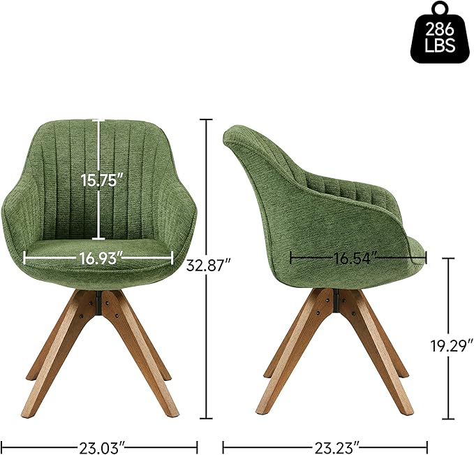 Art Leon Swivel Dining Chair - Mid Century Modern Fabric Upholstered Kitchen Dining Room Chair with Oak Wood Legs, Leisure Side Chair with Arms for Living Room, Green
