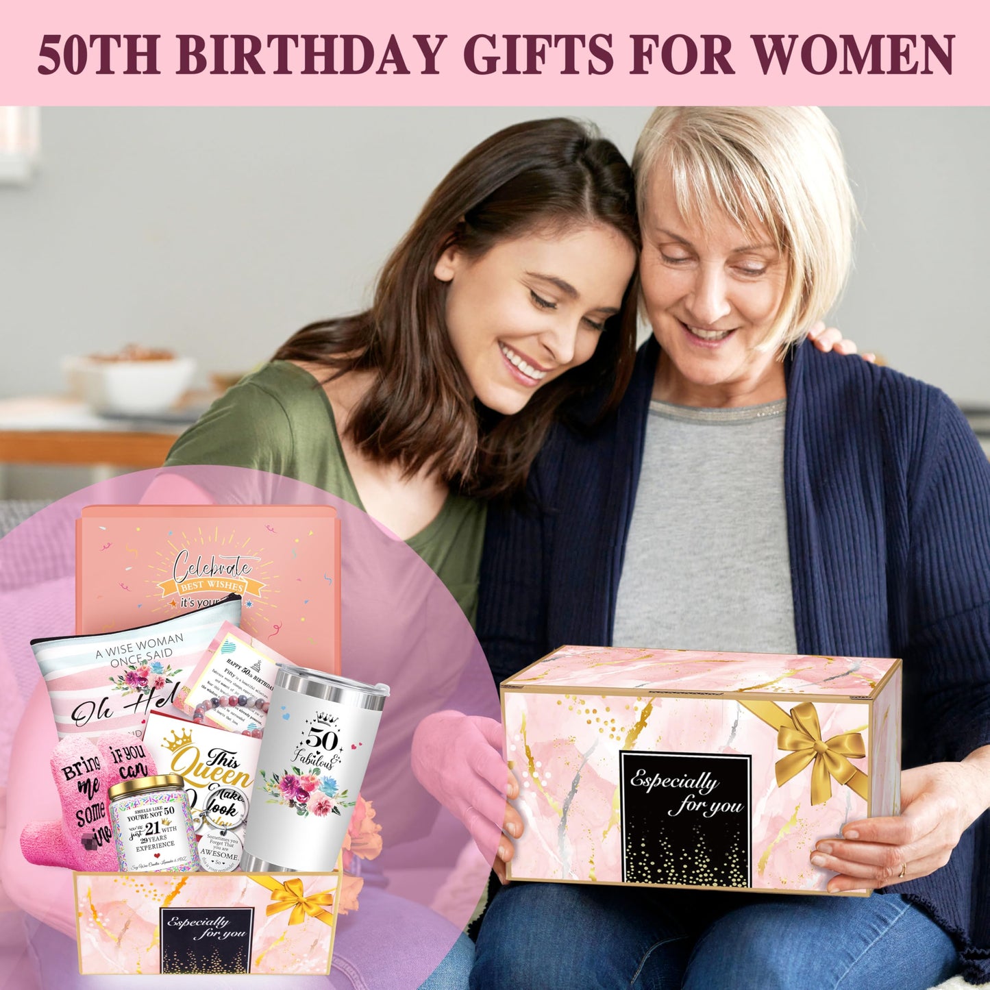 ShinnyWis 50th Birthday Gifts for Women,Happy 50th Birthday Gifts for Her Friends Mom Wife Sister Coworker,Tumblers Gifts Set for 50 Year Old Women,Funny 50 Birthday Gifts Ideas