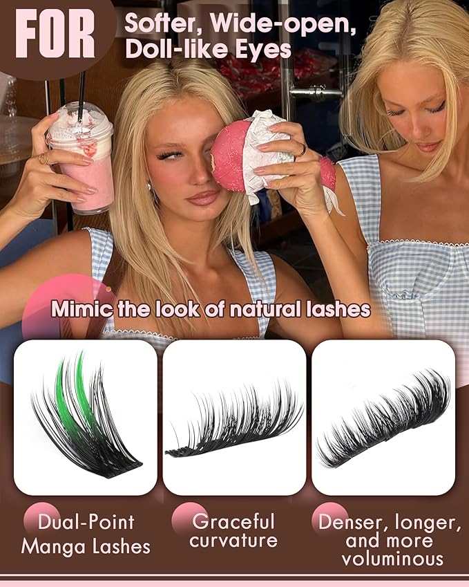 Wispy Manga Lash Clusters Natural Eyelash Clusters Fairy Cluster Eyelash Extensions Anime Individual Lashes C Curl Lash Extension Waterproof DIY Eye Lashes Cluster