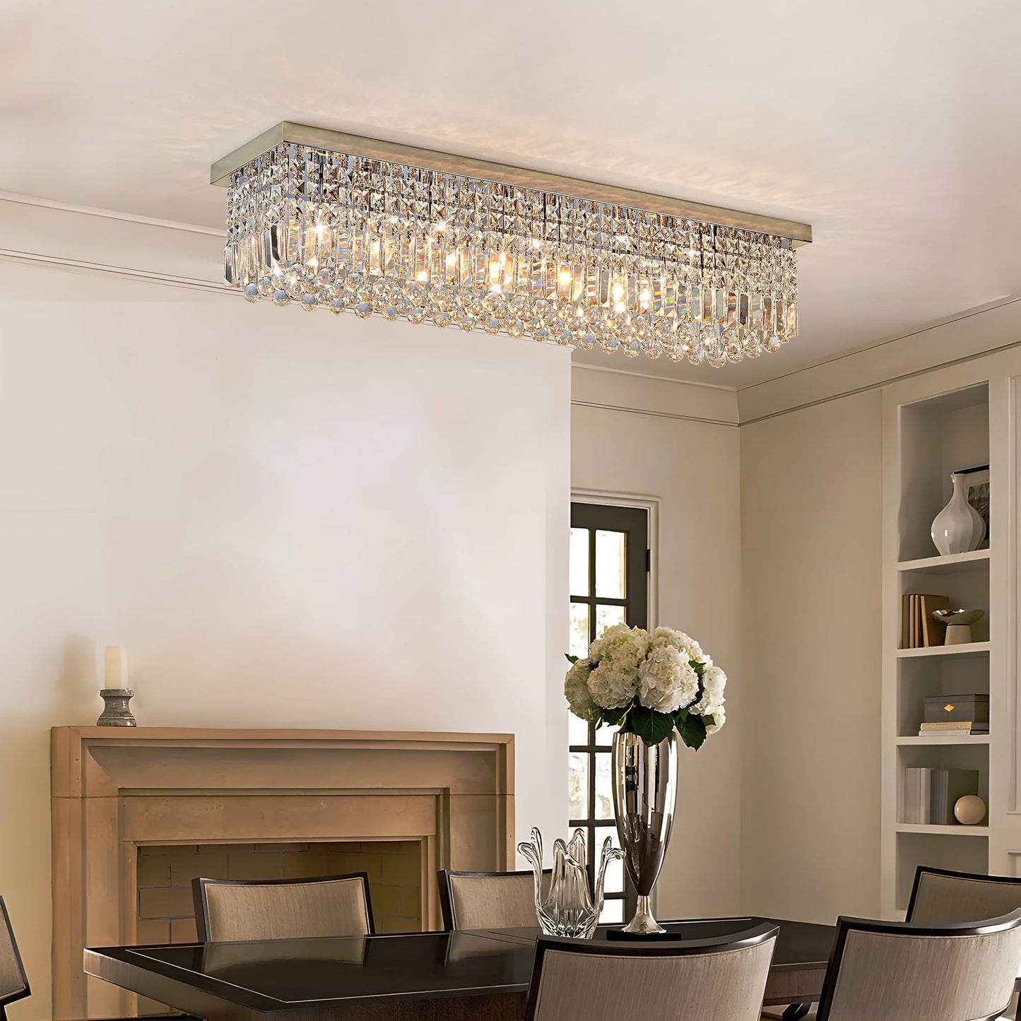 Tinkoso Crystal Chandelier for Dining Room 39.3" Modern Gold K9 Crystal Rectangle Chandeliers Flush Mount Pendant Light Fixture Kitchen Island Bar Dining Room Bedroom Bathroom Hotel