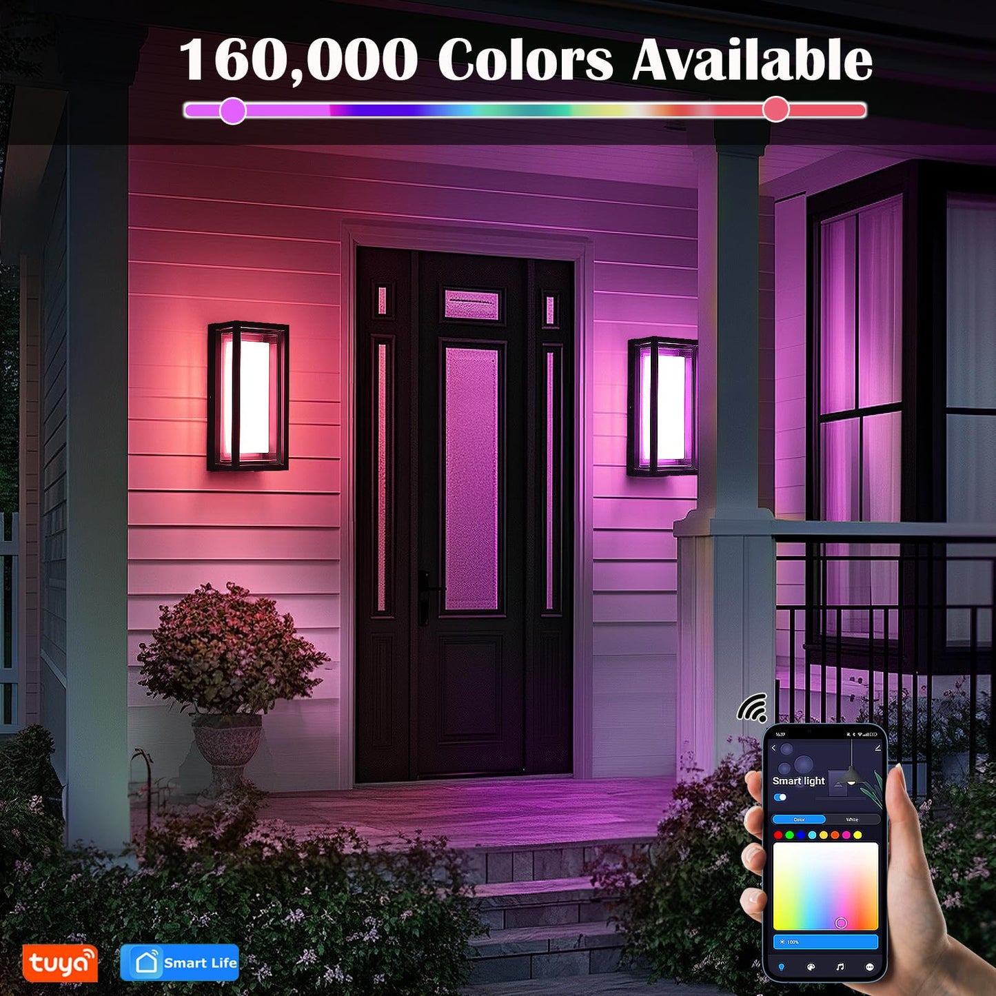 iYogaled LED Outdoor Wall Light Color Changing, 14 Inch Modern RGBCW Wall Sconce, 22W 1800LM Exterior Light Fixture, Smart Porch Lights Tuya App Control, ETL Certified