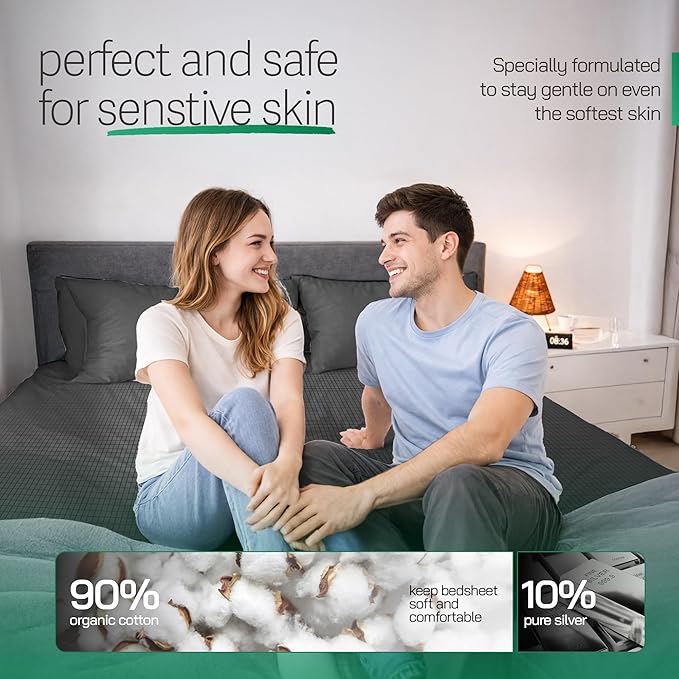 Earthbound Grounding Sheets Full Size - Improve Sleep and Relax with Our 90% Organic Cotton, 10% Pure Silver Grounded Sheet | Fitted Well Deep Pocket Grounding Well Bed Sheet, Earthing Sheets - Gray