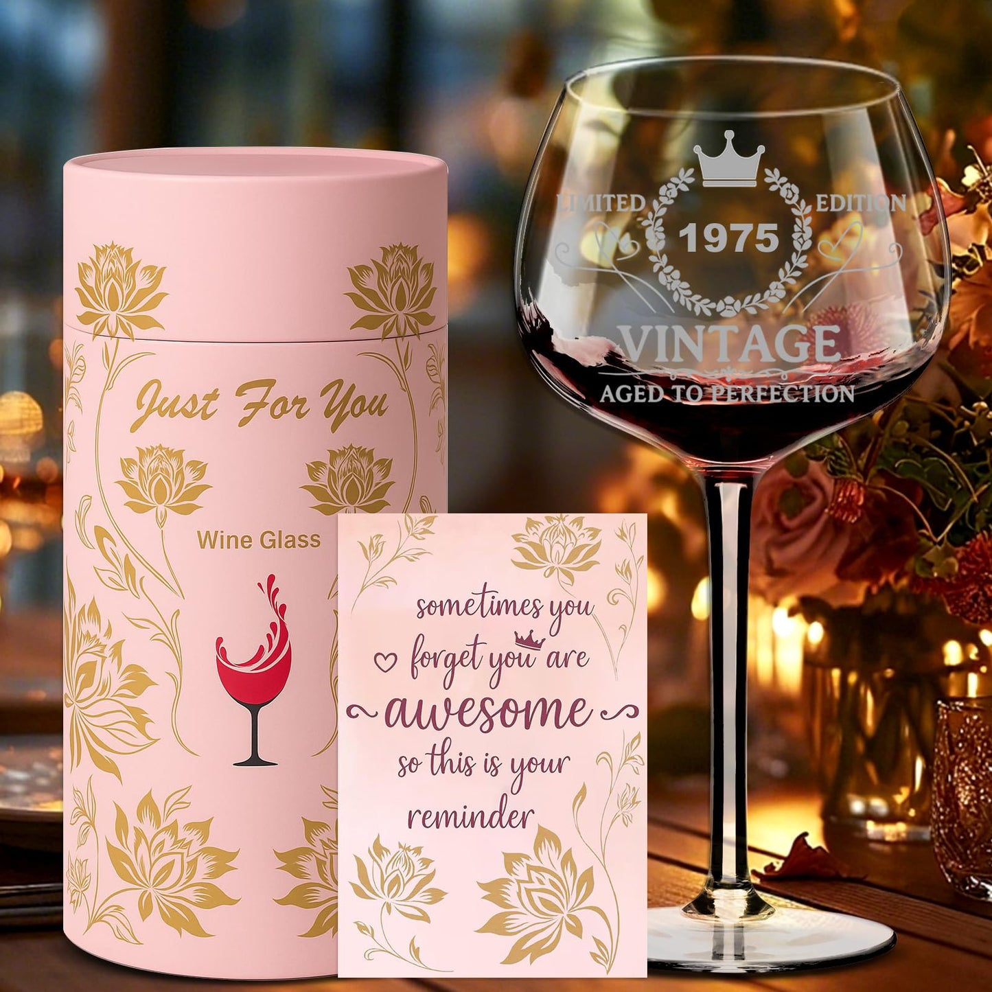 Lotnafee Funny 50th Birthday Gifts for Women, Vintage 1975 Engraved Wine Glass in Gift Box, Personalized Gift for Her, Mom, Sister, Daughter, Best Friend, Turning 50 and Fabulous Gift Idea