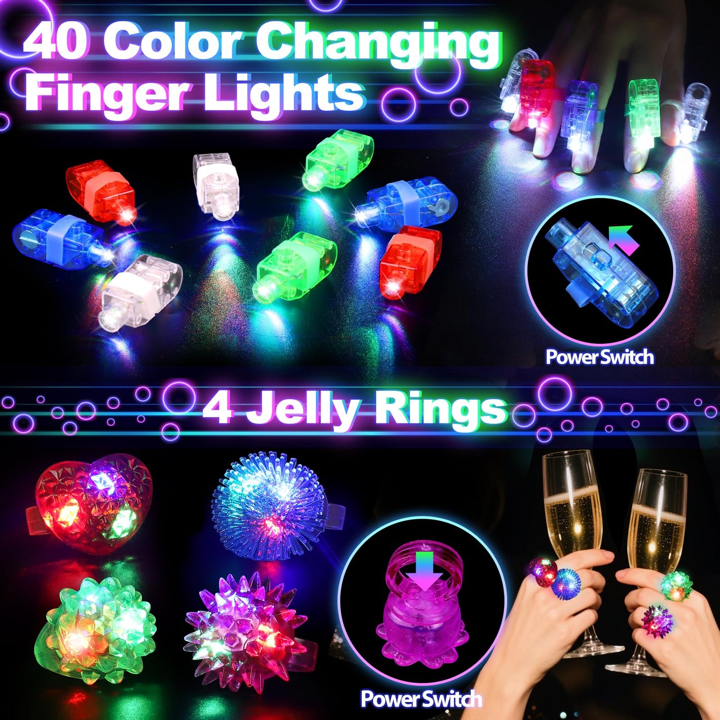 Glow in the Dark Party Supplies for Kids Adults, 128PCS Light Up Party Favors with LED Glasses, LED Hair Clips,Finger Lights, Rings, Glow Sticks, Neon Bracelets Headbands Molds for Halloween Raves