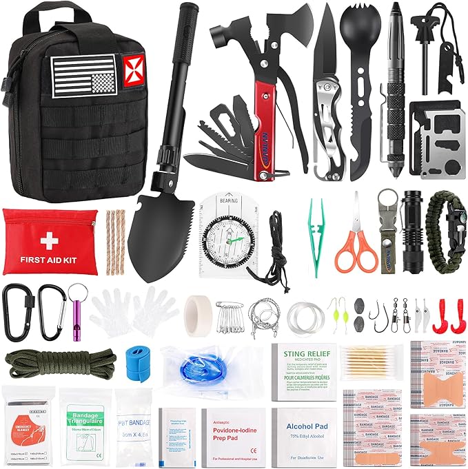 Survival First Aid Kit, 248PCS Survival Tools Camping Essentials Tactical Gear Emergency Trauma Medical Supplies Packed in...