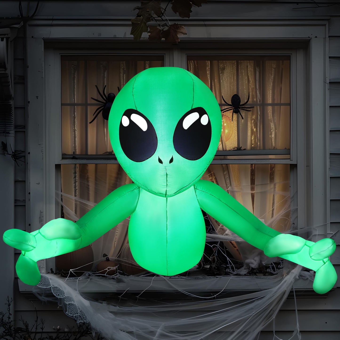 Joiedomi 4.5ft Halloween Inflatable Alien Outdoor Decoration, Blow Up Alien Window Breaker with LEDs, Halloween Window Inflatable Decor for Outdoor Yard Garden Party Lawn Decor