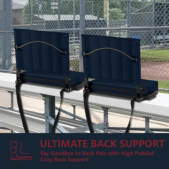 Halituny Stadium Seat for Bleachers with Back Support, Portable Bleacher Seat with Wide Comfy Padded Cushion, Metal Hook, Folding Stadium Chair with Shoulder Strap, Carry Handle, Cup Holder