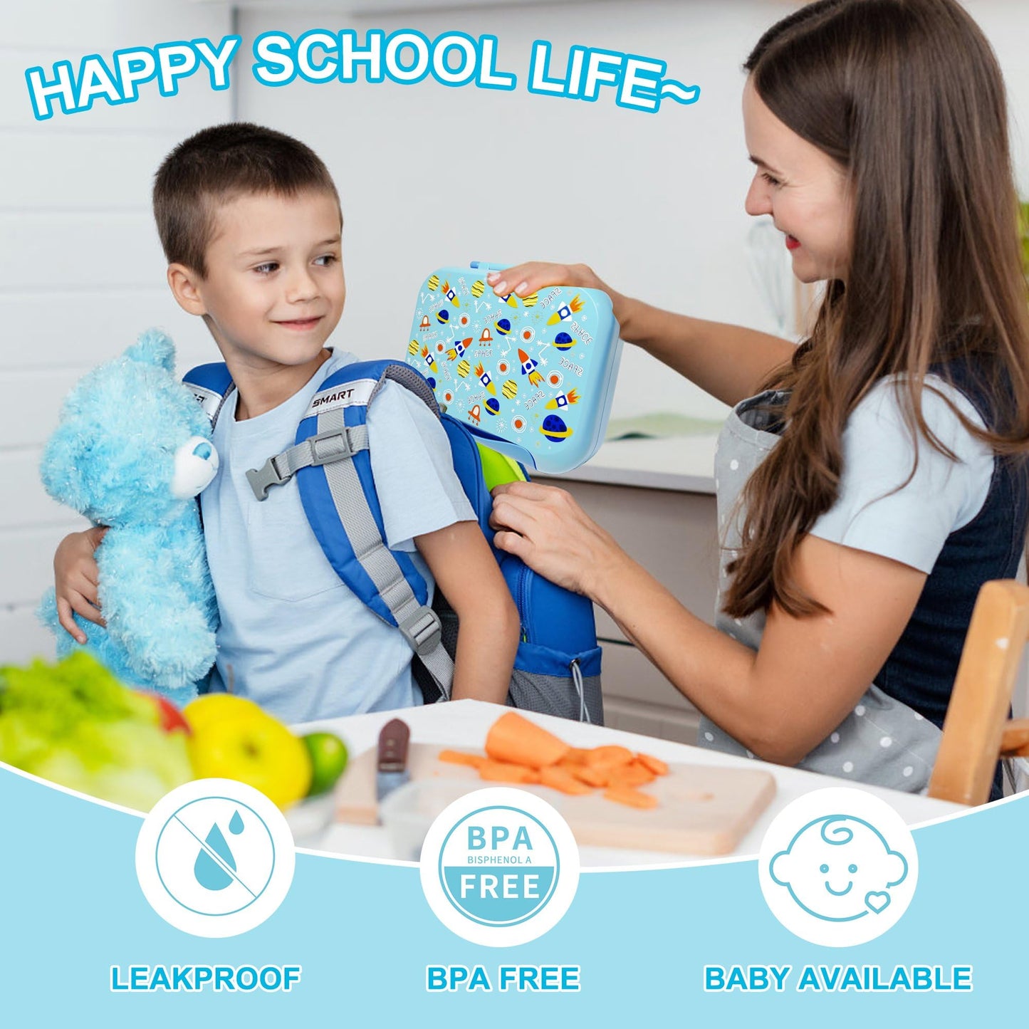 Kids Bento Lunch Box, 5-Compartment Leakproof Container with handle Movable Snack Box BPA-Free, Dishwasher & Microwave Safe Utensils Included for Kids/Adults | School, Office & Travel | Pink