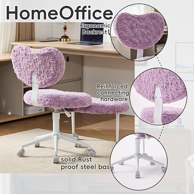 Meditation Chair with Wheels, Ergonomic Criss Cross Chair, Adjustable ADHD Floor Sitting Chair, Swivel Cross Legged Office Chair with High Back, Kneeling Posture Chair, Plush Faux Fur Fabric（Violet）