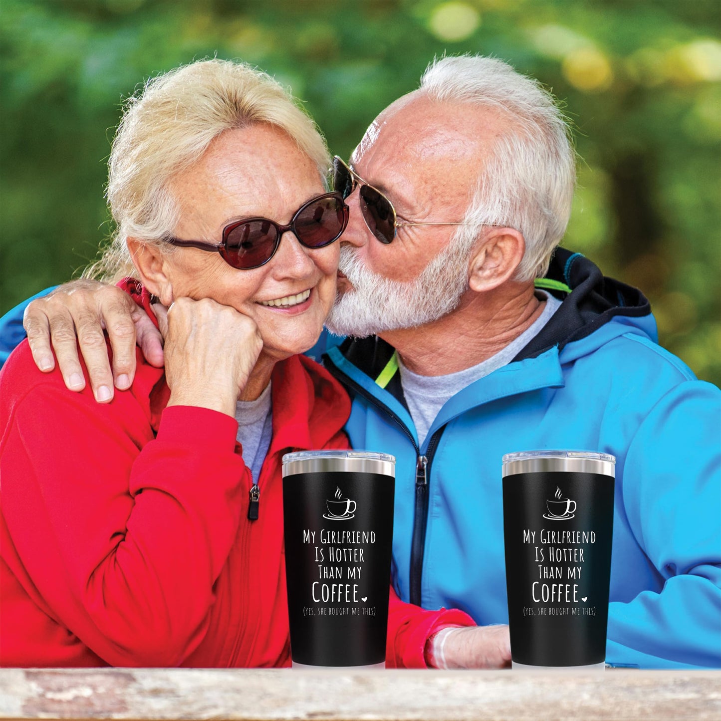 KLUBI Gifts For Him Boyfriend - My Girlfriend Is Hotter Than My Coffee Mug 20oz Cute Birthday Gifts for Boyfriend Coffee Mug for Men Black Tumbler with Straw