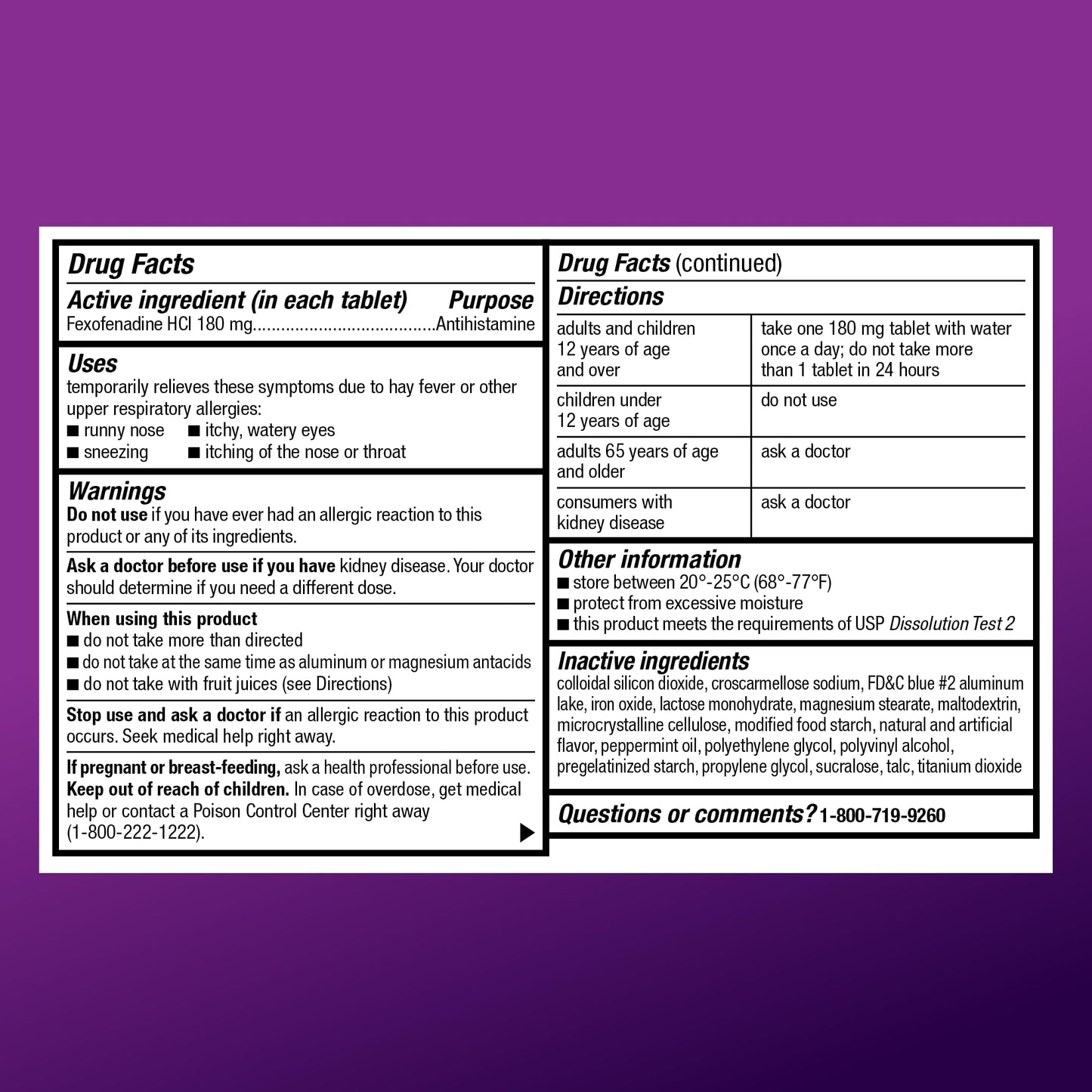 Amazon Basic Care Allergy Relief, 24 Hour, Fexofenadine Hydrochloride 180 mg, Non-Drowsy Antihistamine, Cool Mint Coated Tablets, 70 Count (Pack of 2)