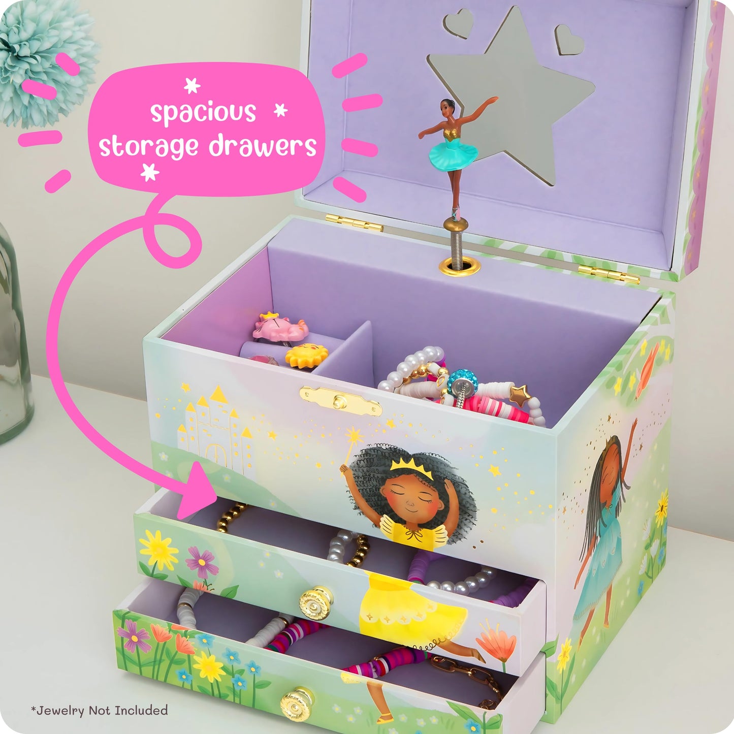 Musical Ballerina Jewelry Box for Girls - Kids Dancing Ballerina Music Box with Mirror, Black Ballerina Gifts for Little Girls, Childrens Birthday Gift, Ages 3-10