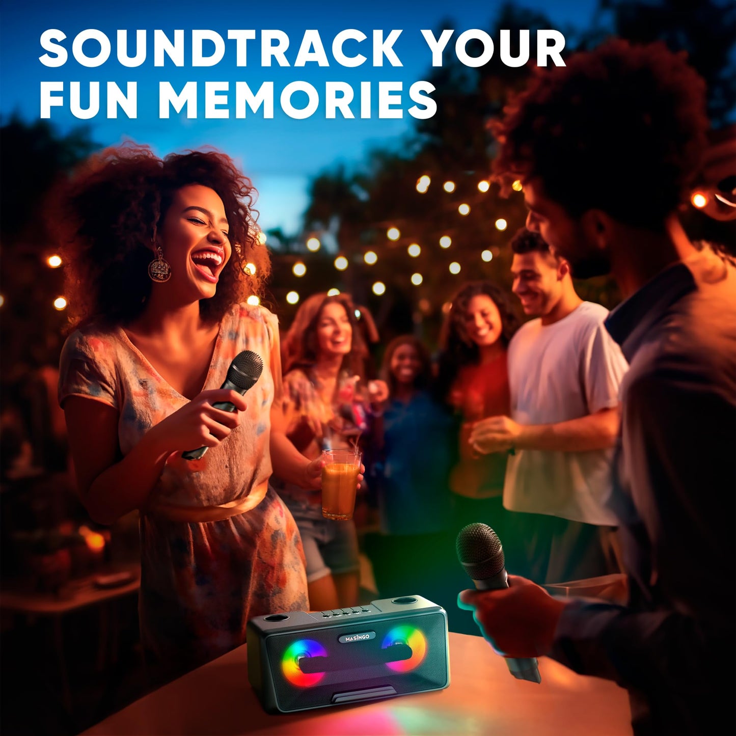 Masingo Karaoke Machine For Adults And Kids With 2 Wireless Microphones, Portable Bluetooth Singing Speaker, Colorful Led Lights