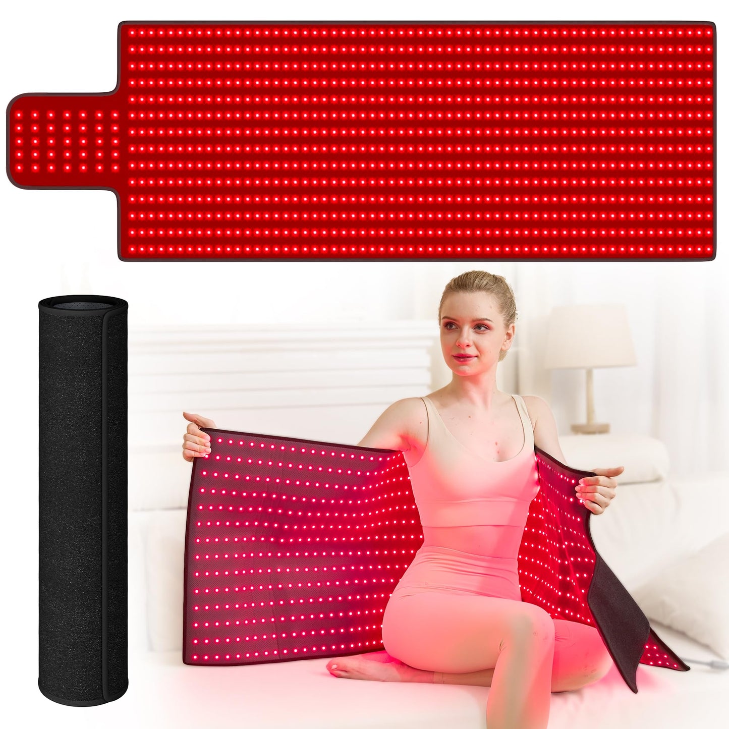 Extra Large Red Light Therapy Mat, High-Density LEDs Full Body Red Light Therapy, 660nm & 850nm Dual Wavelengths, Foldable Red Light Therapy Blanket with Timer, 65" x 20"