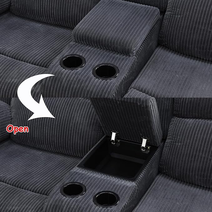 A Ainehome Living Room Furniture Set Grey Corduroy Recliner Sofa Set Loveseat Chair Furniture Sofa Set for Living Room/Small Space/Rv/House/Office/Theater Seating (A-Dark Grey Corduroy, Loveseat)