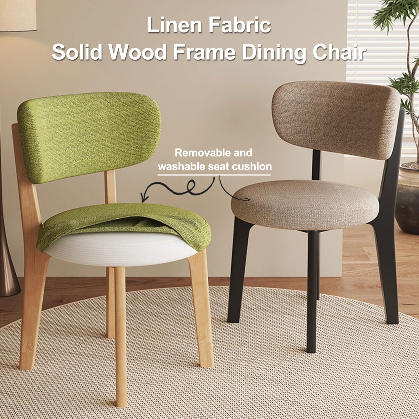CADEHUB Walnut Dining Chairs, Arm Chairs Set of 2/4, Mid Century Modern Dining Set with Wooden Legs Dinning Chair for Kitchen, Living Room, Fabric Dining Chair (Walnut + Coffee, 2pcs)