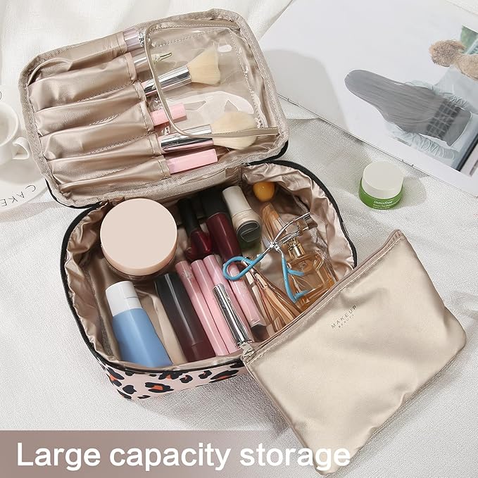 Travel Makeup Bag Cosmetic Bag Makeup Bag Toiletry bag for women and men (Brown Leopard)