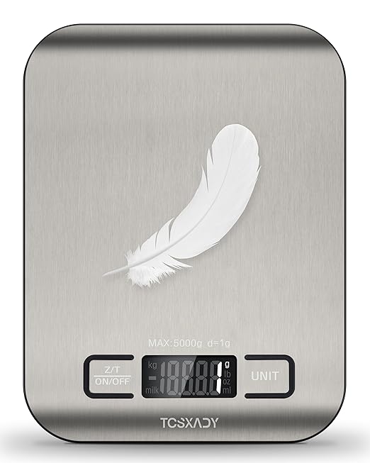 Tcsxady Food Scale, 11lb Digital Kitchen Scale with 6 Units LCD Display and Tare Function,Compact Design for Baking,Health...