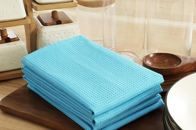 PurpleEssences Waffle Weave Kitchen Towel, 100% Cotton, 15x25 Inches, with Hanging Loop Ultra Soft Absorbent Quick Drying Dish Cloth, Tea and Hand Towels, 6 Pack - Christmas Holiday Winter - Aqua Blue