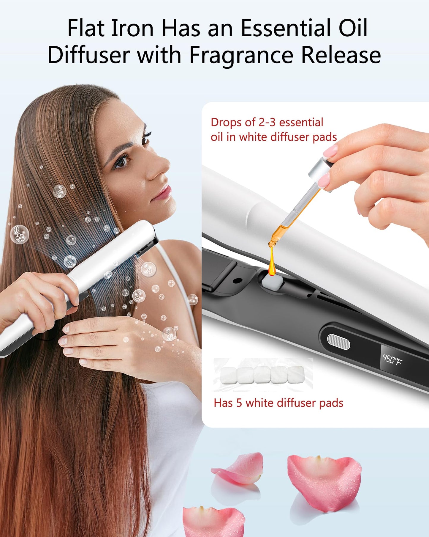 Betahouse Flat Iron Hair Straightener and Curler 2 in 1 with Cooling Air Vents and Add Essential Oil, 1 Inch Titanium Straighten