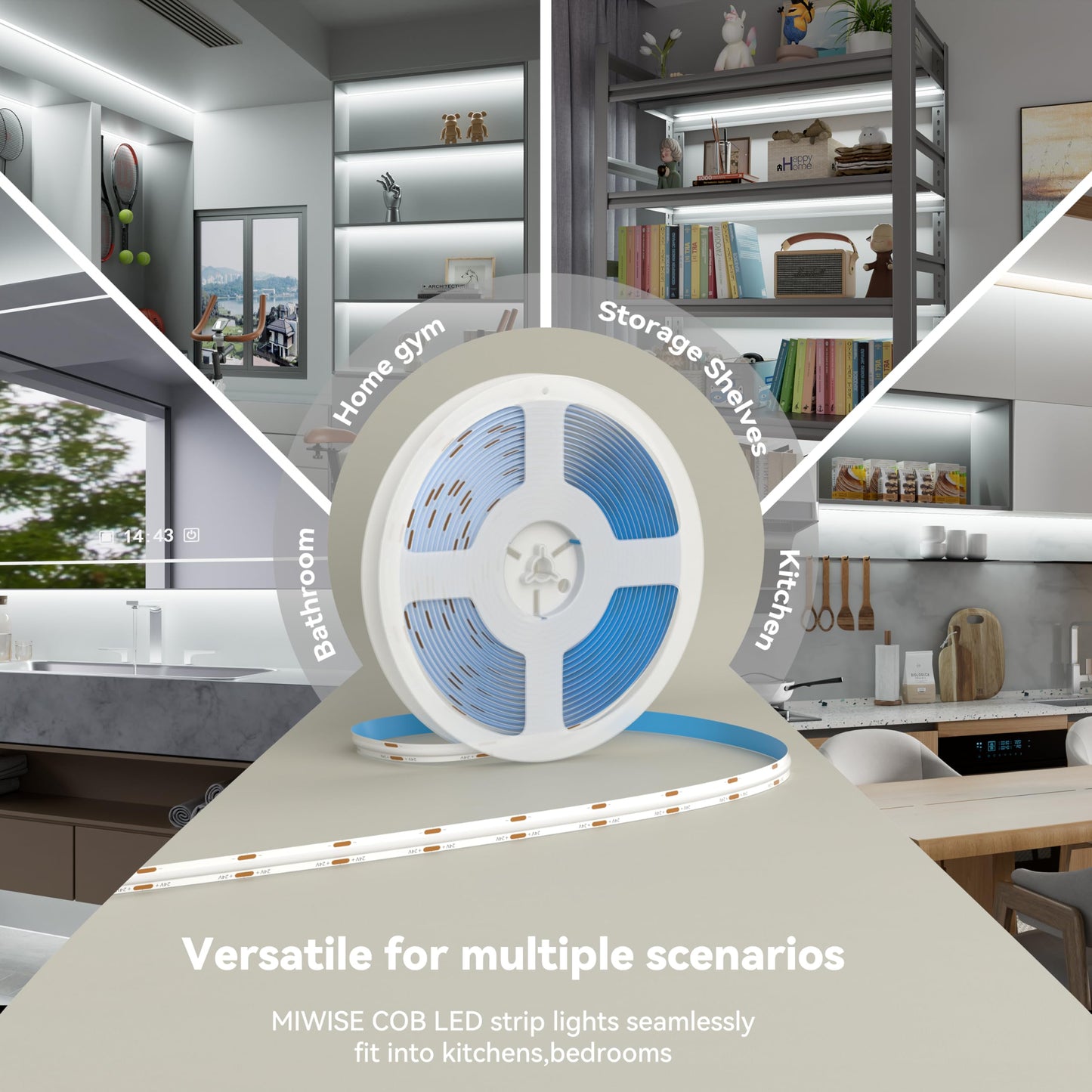 MIWISE White LED Strip Lights,COB LED Strip Light 6000K Daylight White,Dimmable 32.8ft 24V LED Tape Lights,Flexible Super Bright Strip Lighting with Remote for Under Cabinet,Mirror,Bedroom,DIY Project