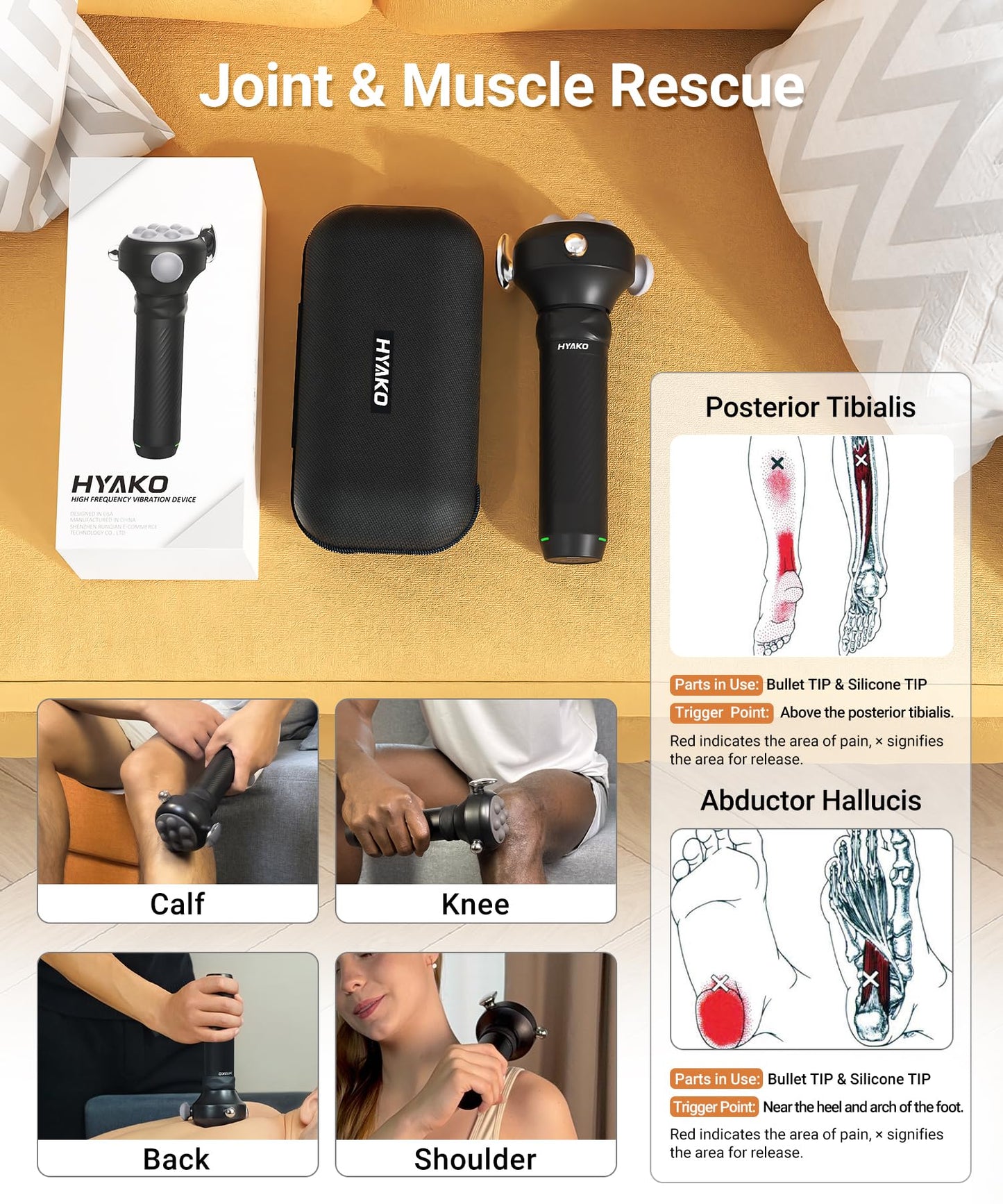 HYAKO Pro Max Therapy Massager - 6500 RPM Pro-Grade Deep Tissue Vibration for Full Body Pain Relief & Fascia Release | for Large Muscles & Sensitive Areas | Handheld Portable Massage Gun (Grey)