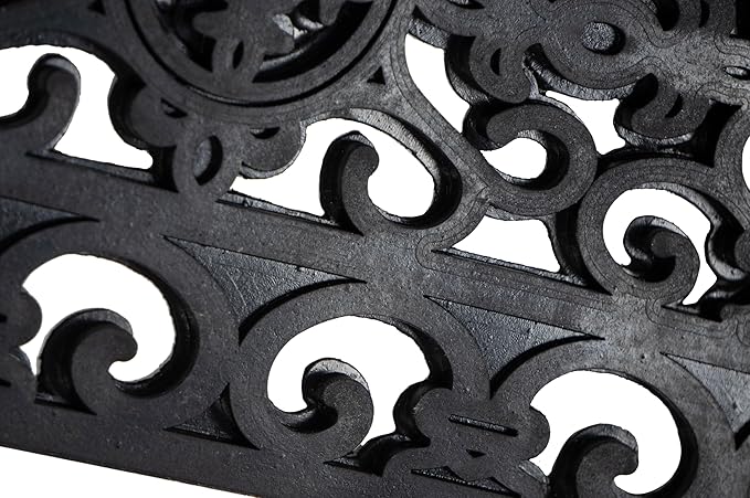 Set of 4 Rubber Stair Tread Mats 30 x 10 Inch Anti-Slip Outdoor Rug, Black – Lace Pattern